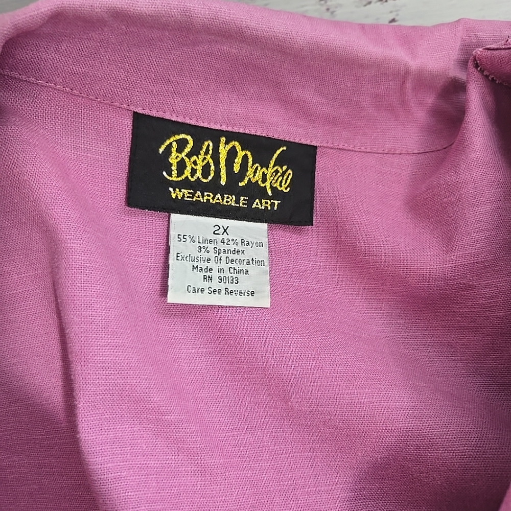 Vintage Bob Mackie Wearable Art Mauve Linen Blend Jacket Blazer 2X Embroidered - Picture 2 of 10
